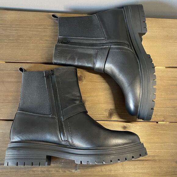 Blondo Garnet Waterproof Boots Women's Size 9.5M Black Leather Lug Sole Moto - Picture 7 of 13